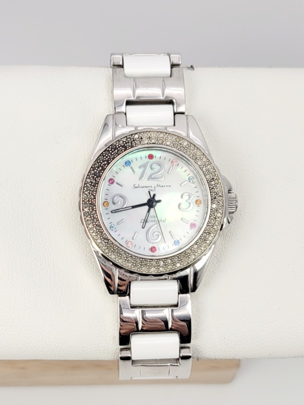 Salvatore Marra SM-6513 100 Diamond Mother of Pearl Ceramic Women’s Watch